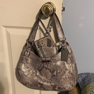 COACH Snakeskin Patterned Leather Shoulder Bag and Wallet EUC Taupe /Bronze